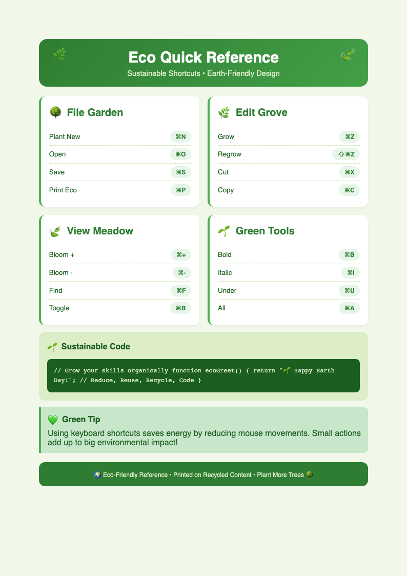 Eco friendly quick reference